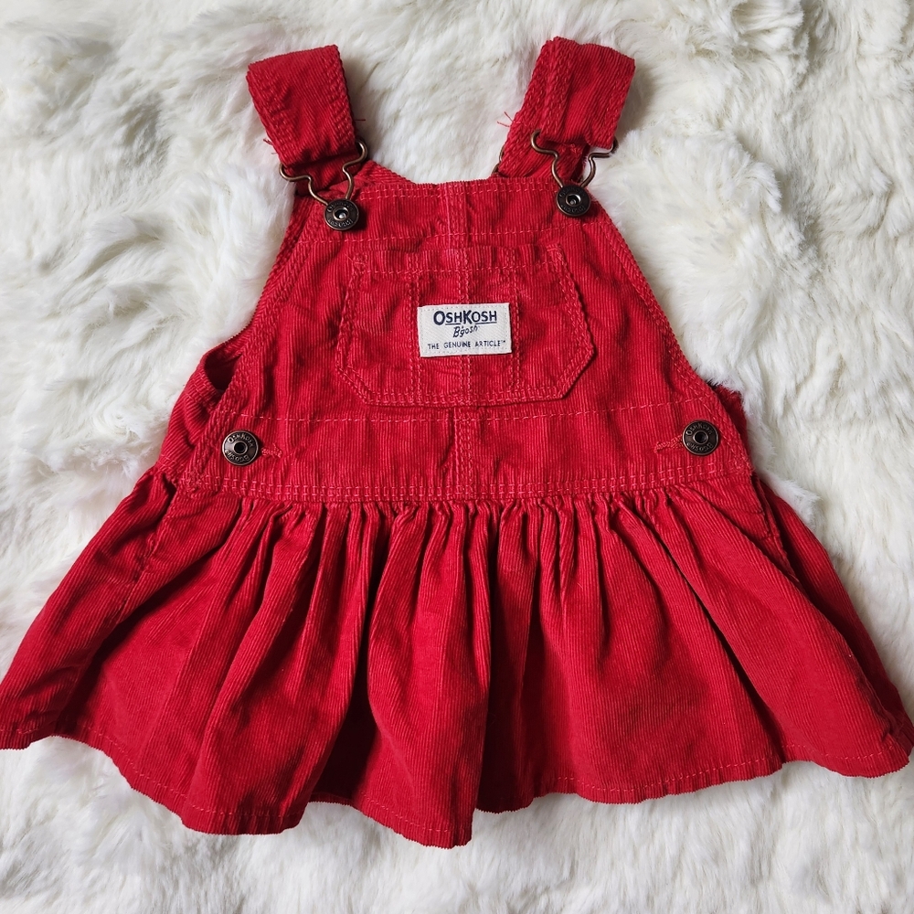 OshKosh Red Corduroy Overalls Dress 6 Months Vestbak